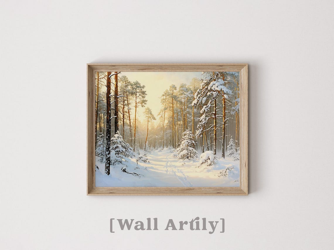 Snowy Pine Forest Golden Morning Light Winter Landscape Poster - Image 2