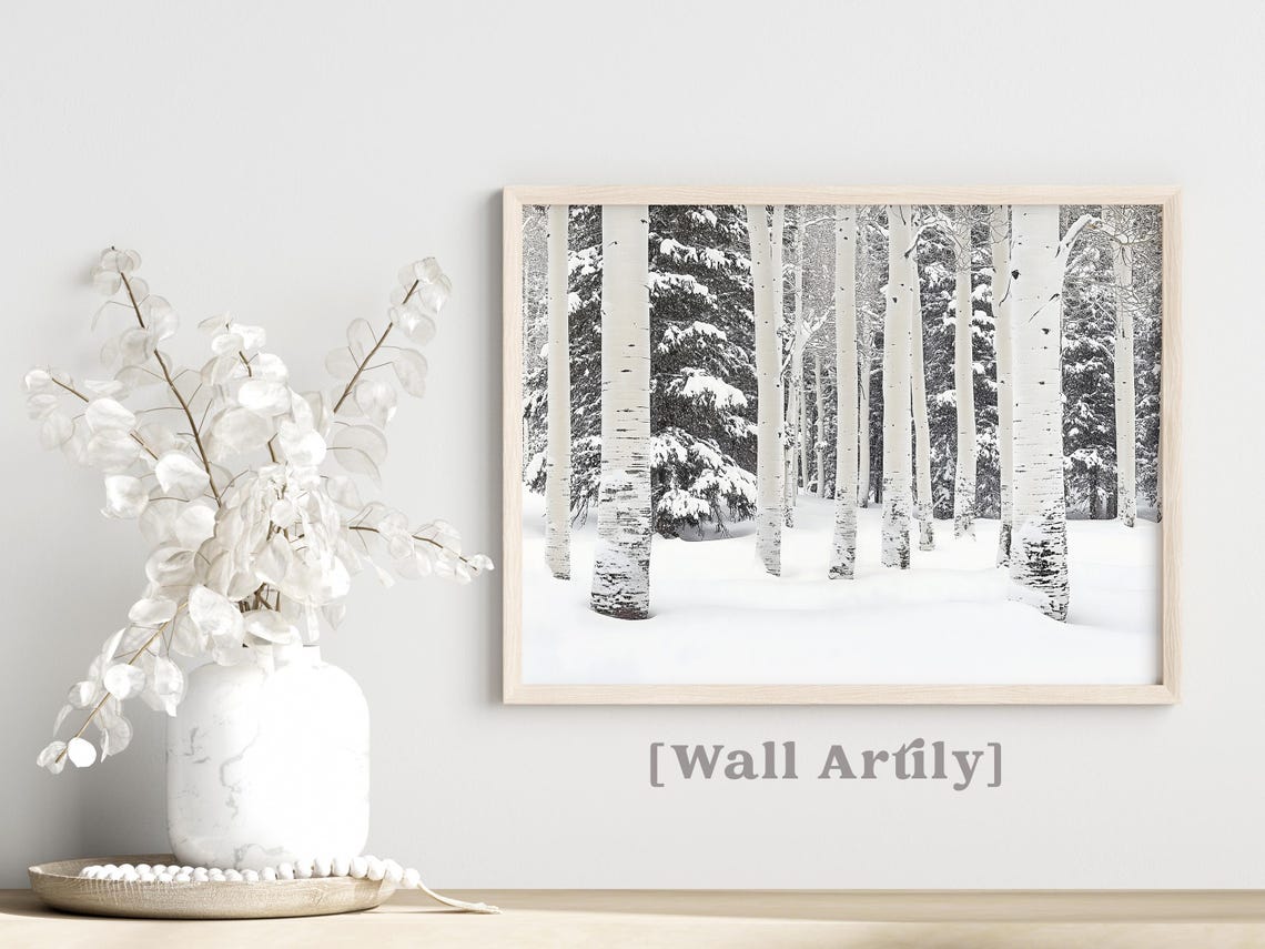 White Birch Trees Snowy Forest Minimal Winter Landscape Poster - Image 7