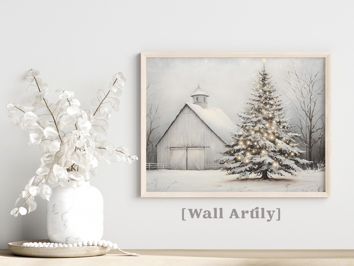 Cozy Winter Cabin Christmas Scene Art Print - Image 2