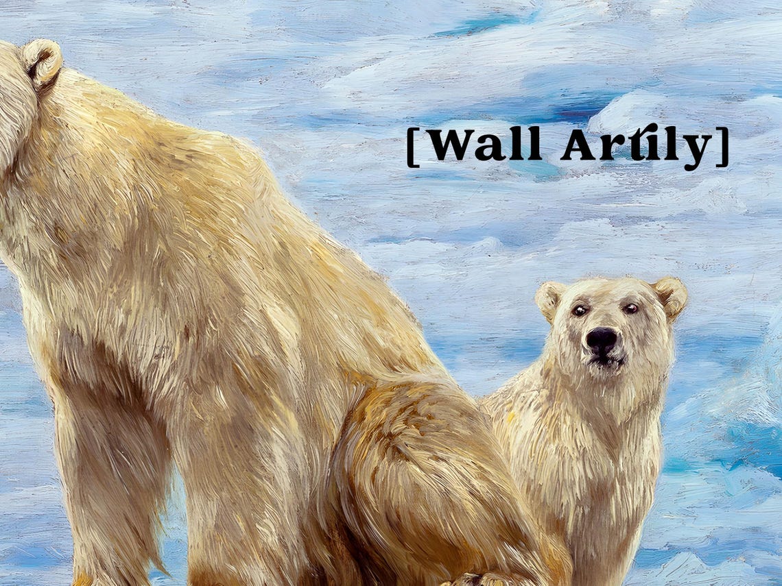 Three Polar Bears On Arctic Ice Vintage Wildlife Painting Poster - Image 6