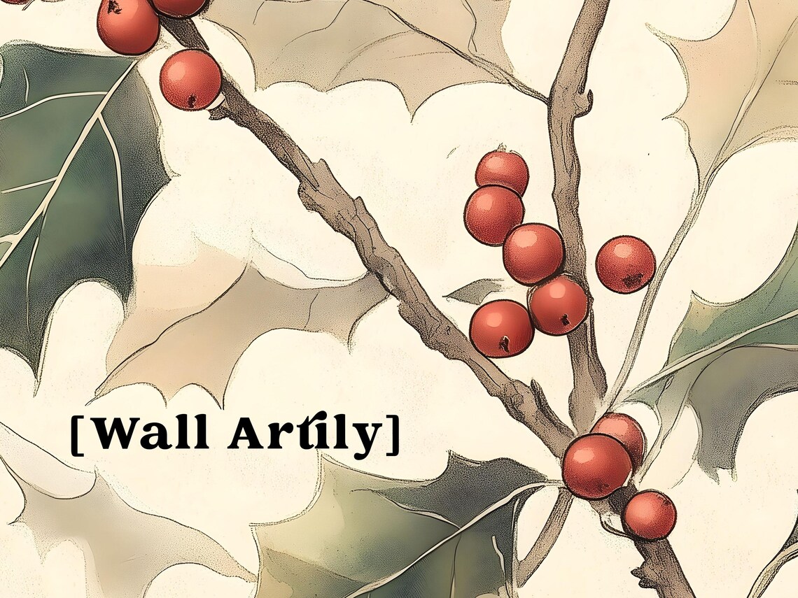 Holly Leaves Red Berries Watercolor Botanical Christmas Art Poster - Image 5