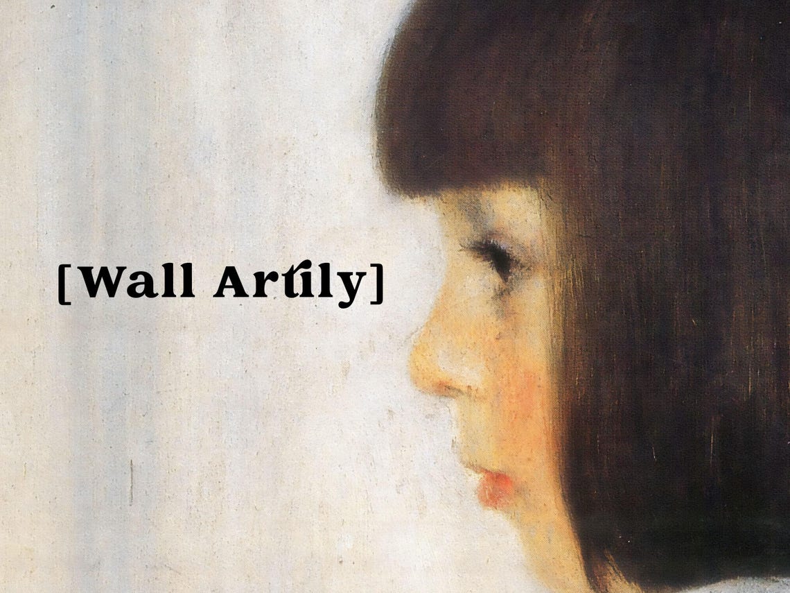 Vintage Portrait Of A Girl Wall Art Klimt Antique Oil Painting Impressionism Neutral Farmhouse Wall Decor Print - Image 5