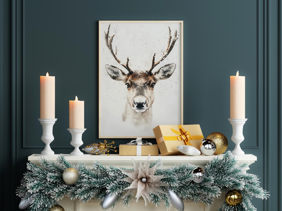 Watercolor Reindeer Christmas Wall Art, Xmas Print - Image 6