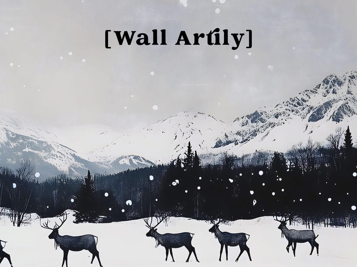 Reindeer Herd Crossing Snowy Plain Mountain Winter Wildlife Poster - Image 5