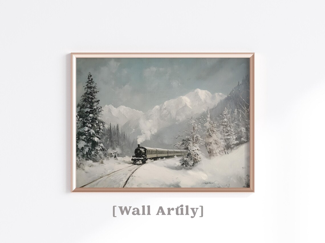 Vintage Steam Train Snowy Mountain Winter Christmas Railway Poster - Image 2