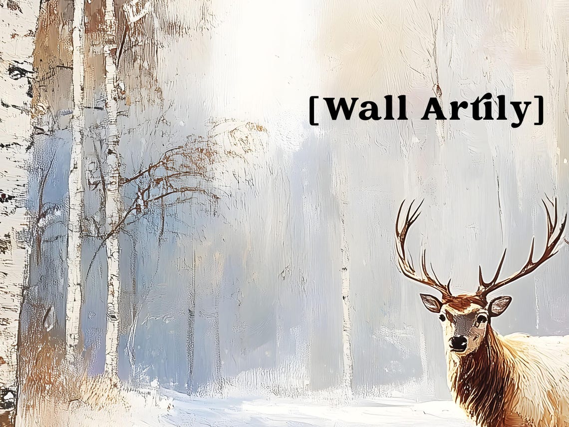 Noble Stag With Antlers In Snowy Birch Forest Winter Painting Poster - Image 6