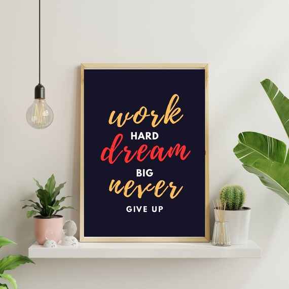 Work Hard Dream Big Never Give Up Navy Motivational Quote Poster