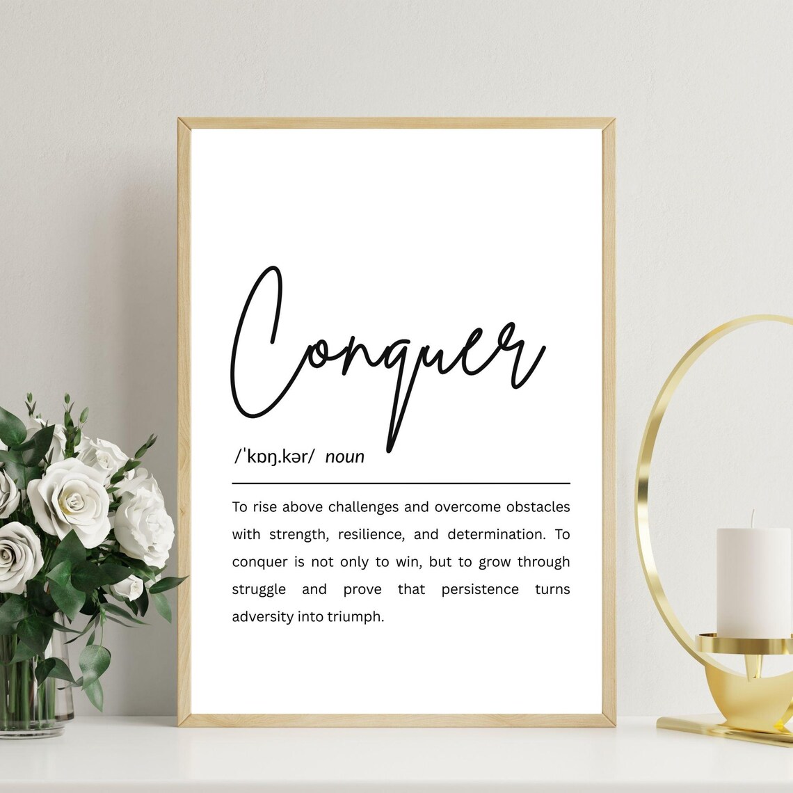 Conquer Definition Typography Print Motivational Wall Art