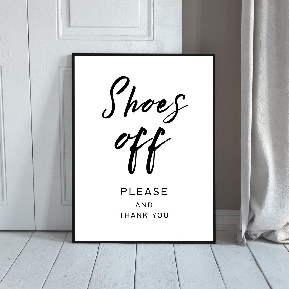 Shoes Off Please And Thank You Entryway Sign Minimalist Script Poster