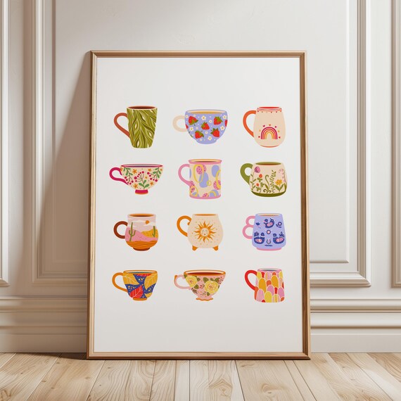 Tea Cup Print, Colorful Kitchen Wall Art