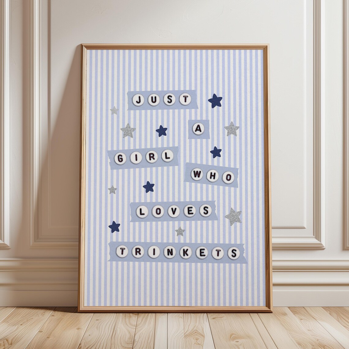 Just a Girl Who Loves Trinkets Blue Striped Girly Dorm Poster