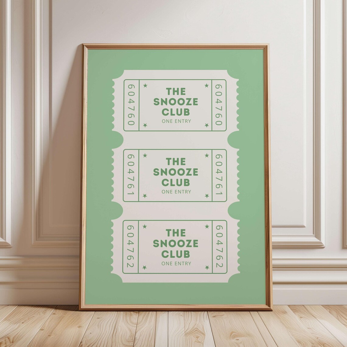 The Snooze Club Ticket Stubs Sage Green Trendy Bedroom Poster