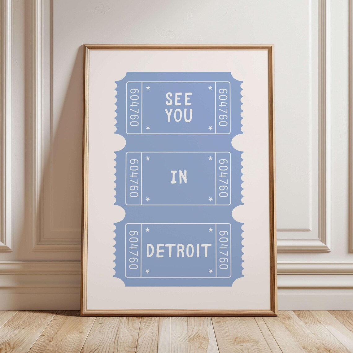 See You in Detroit Blue Ticket Stub Retro Michigan Travel Print