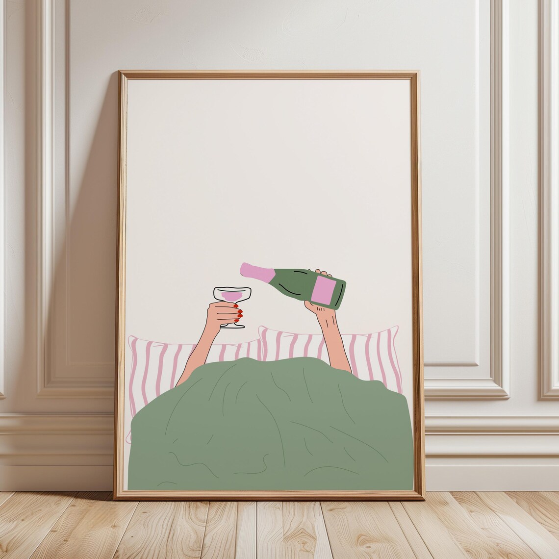 Wine In Bed Illustrated Cozy Night In Fun Girly Bedroom Decor Poster