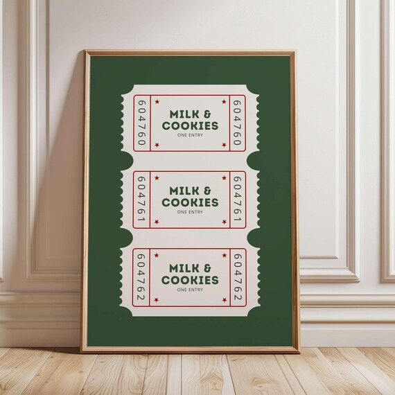 Milk And Cookies Christmas Ticket Entry Stub Holiday Decor Poster