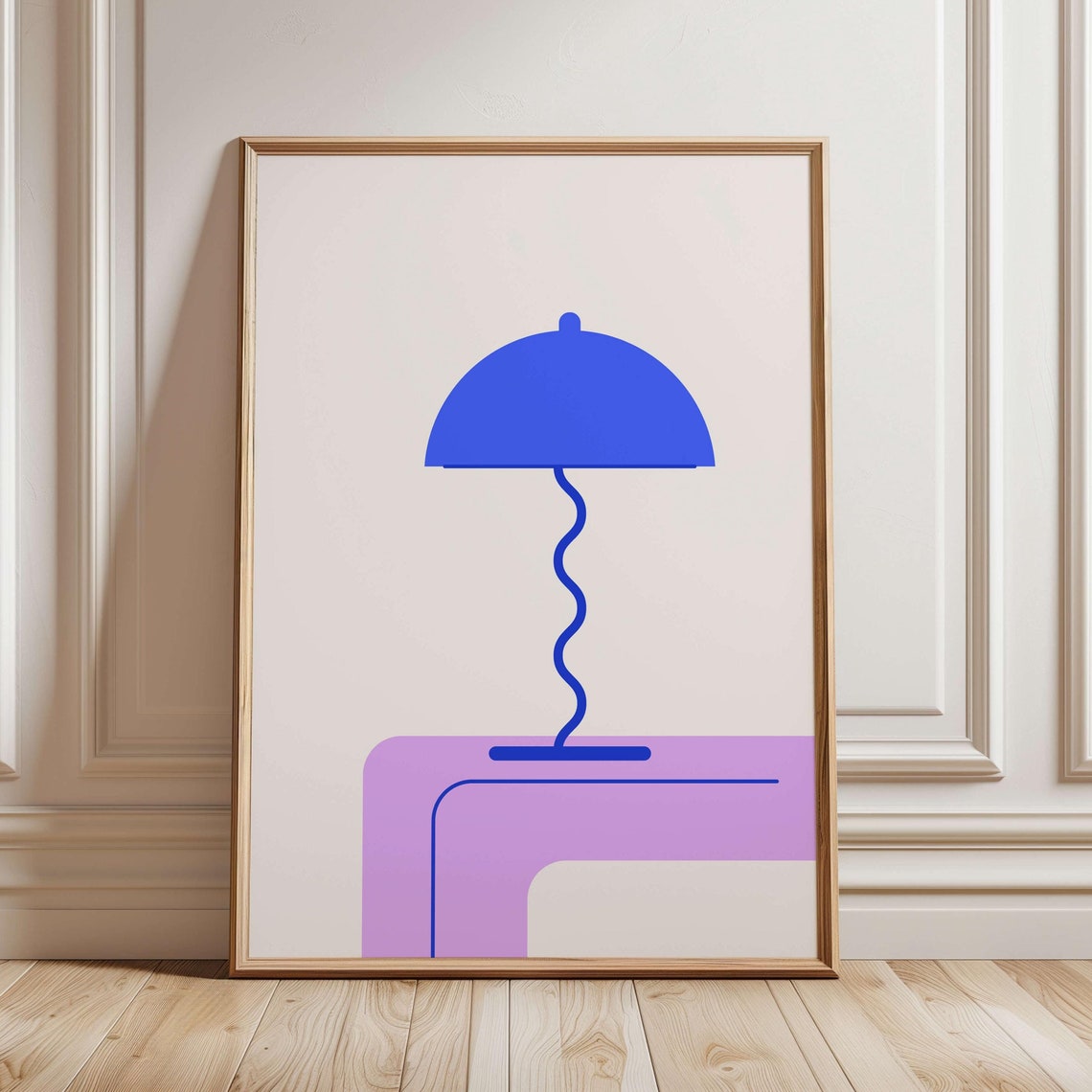 Blue Mid Century Modern Lamp Minimalist Geometric Art Poster