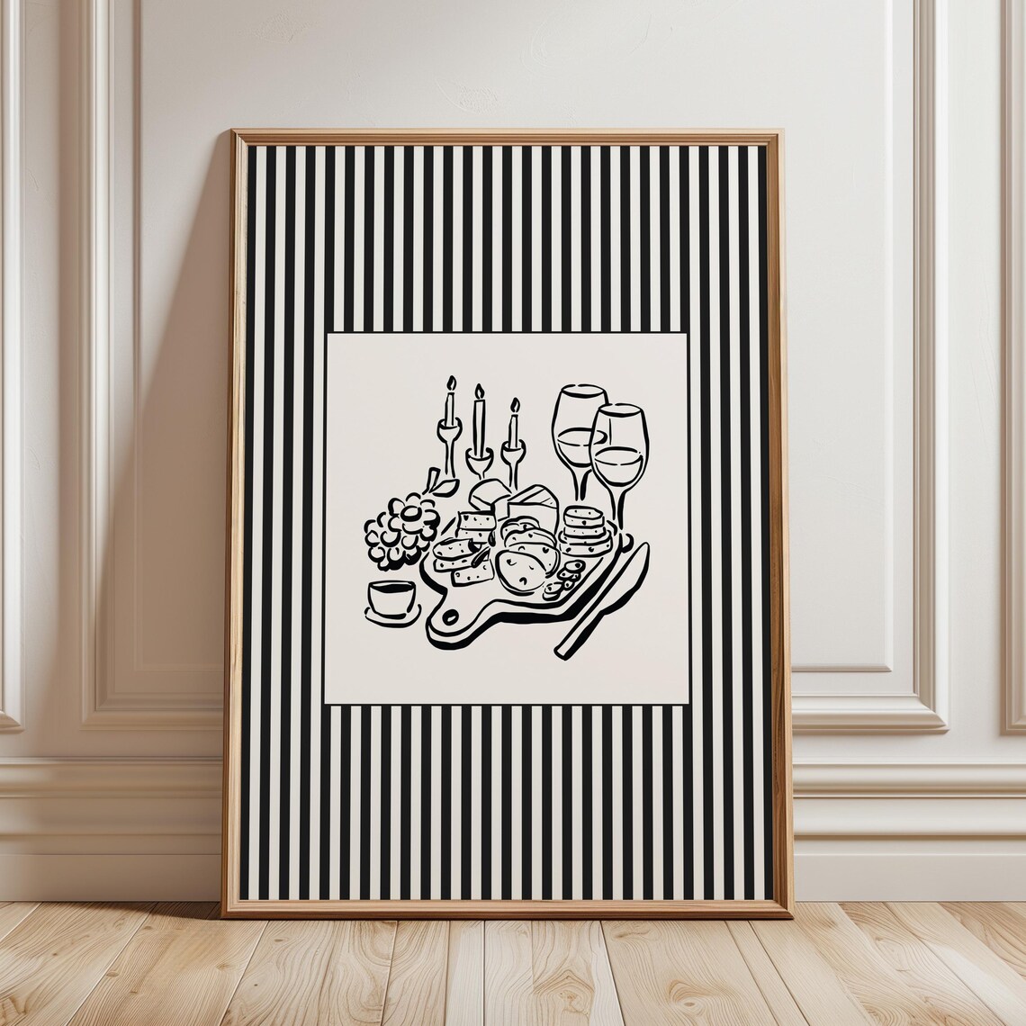 Black and White Striped Charcuterie Board Retro Kitchen Print