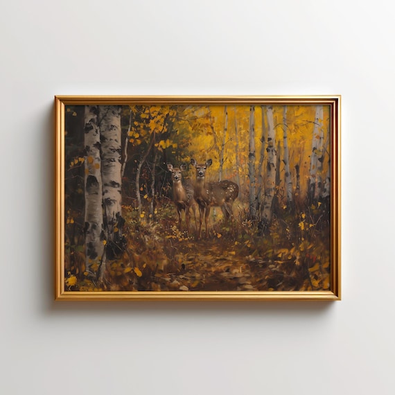 Deer Wall Art Whitetailed Painting North America Wildlife Poster Canada Wild Animal Print For Rustic Home Decor