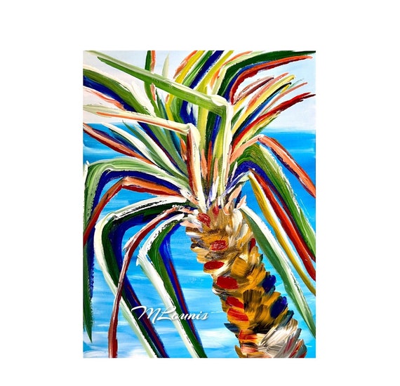 Palm Tree Wall Art Tropical Wall Art Colorful California Coastal Original Paintings And Large Tropical Abstract Palm Tree Print