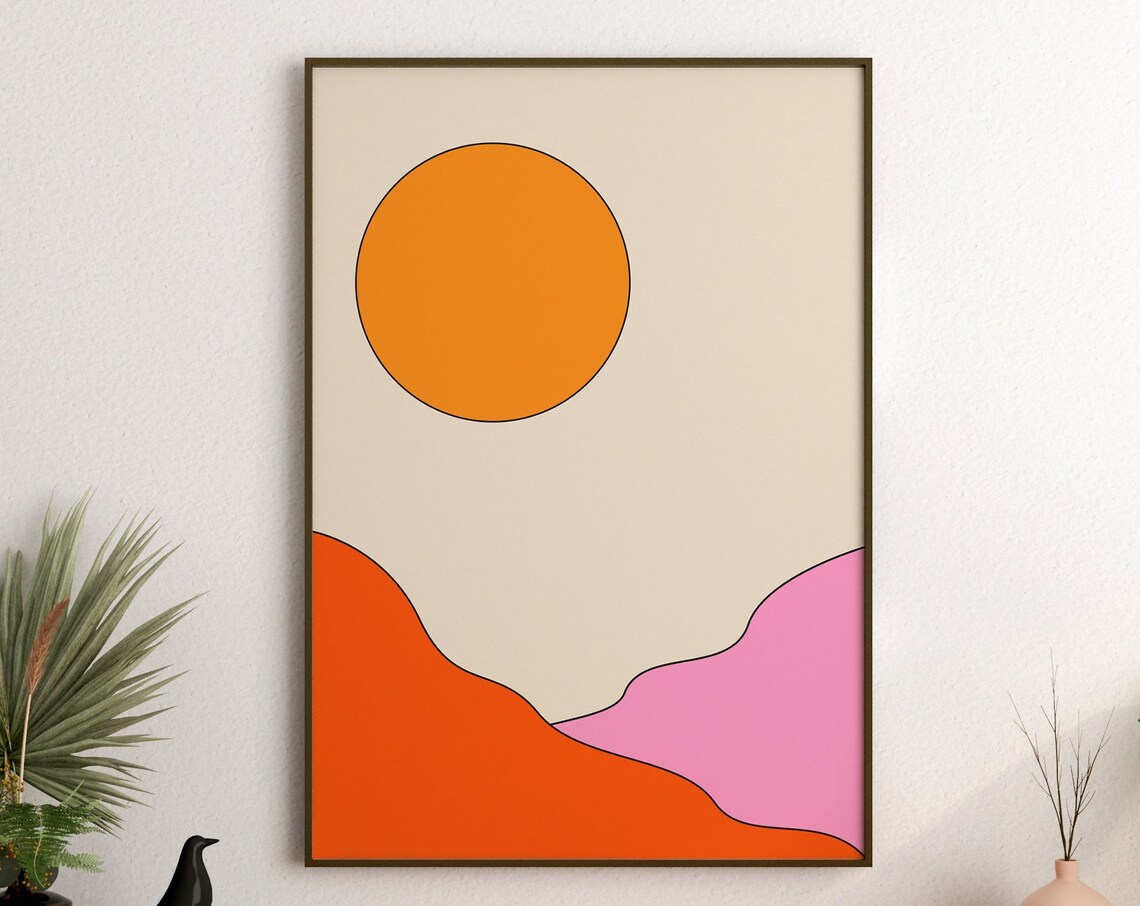 70s Landscape Art Print, Mid-Century Modern