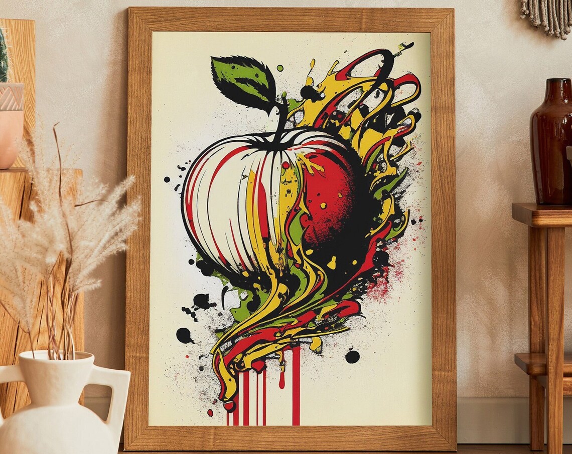 Pop Art Dripping Paint Apple in Bold Red and Yellow Cream Poster