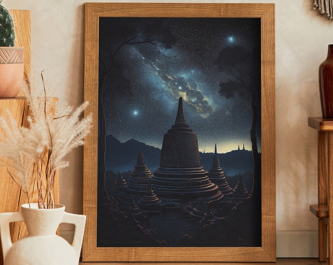 Borobudur Stupas Beneath the Milky Way Starry Night Indonesia Poster