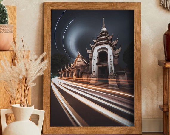 Thai Buddhist Temple Bangkok Street Art Long Exposure Print Print At Home Wall Art Wall Art Print Instant Art