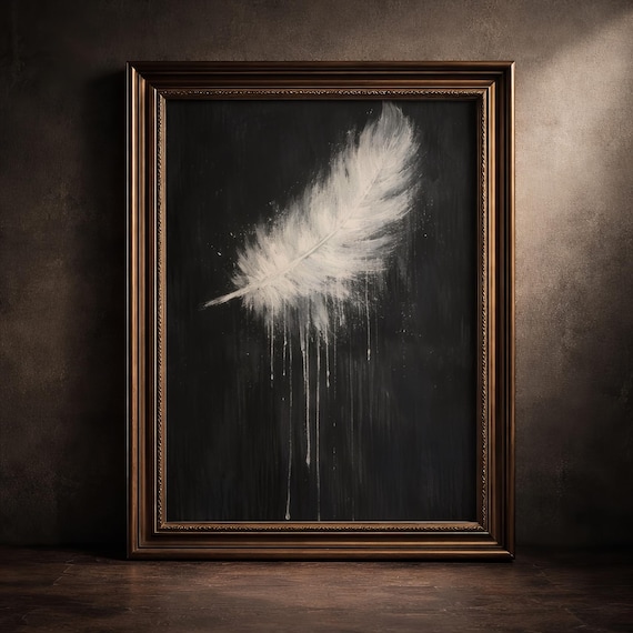 Moody Feather Print Gothic Cottagecore Oil Painting Printable Dark Academia Wall Art Vintage Ornithology Nature Decor Digital Download