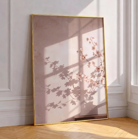 Cherry Blossom Branch Shadow Wall Art Soft Pink Japandi Floral Branch