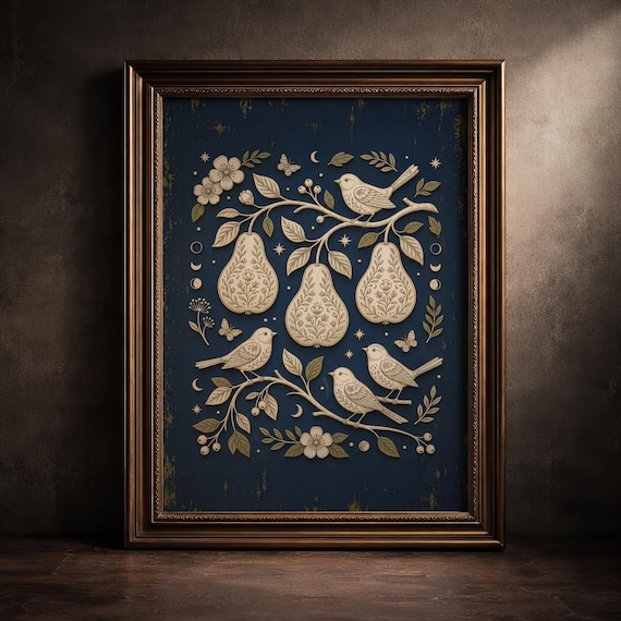 Witchy Celestial Bird Print Antique Botanical Woodblock Art Dark Academia Wall Decor Gothic Cottagecore Nature Poster Digital Download
