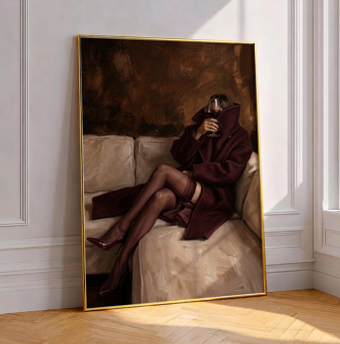 Moody Wine Lounge Burgundy Coat Faceless Fashion Quiet Luxury Poster