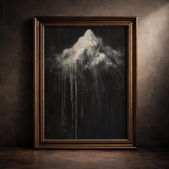 Dark Mountain Landscape Print Moody Black White Wall Art Minimalist Nature Poster Modern Abstract Scandinavian Decor Digital Download