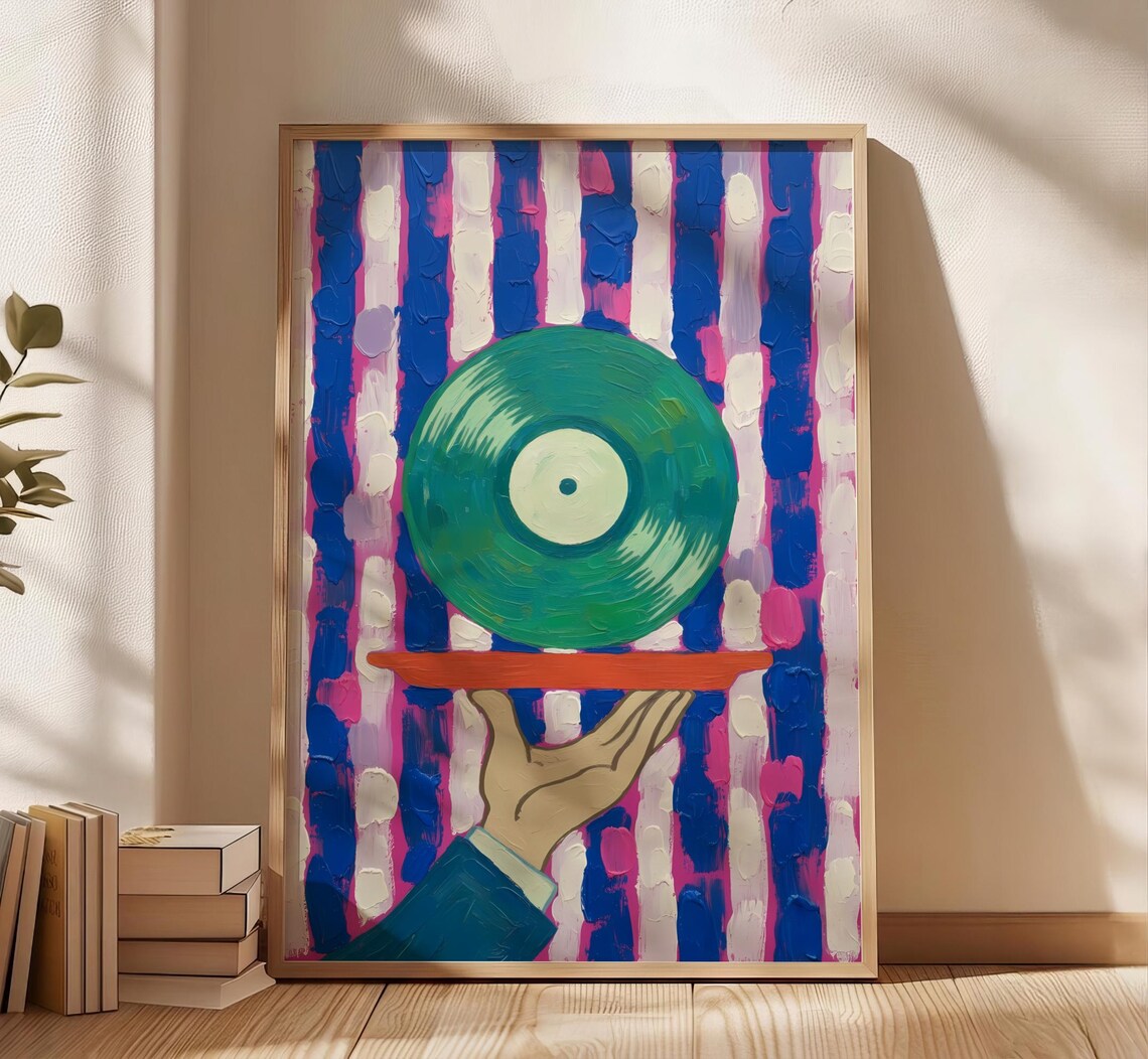 Serving Vinyl Record Player, Eclectic Disco Art
