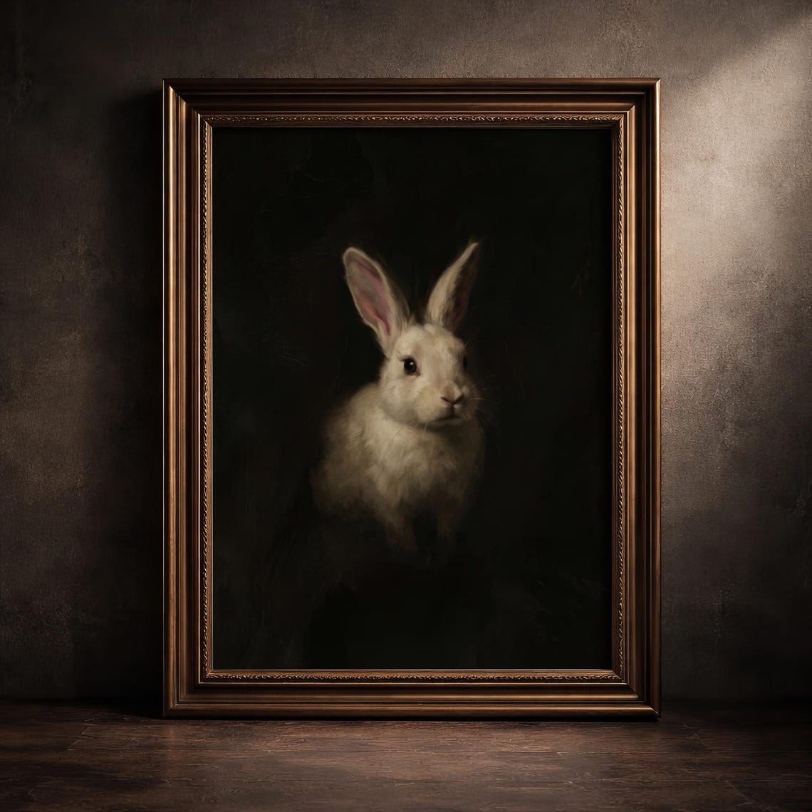 White Rabbit Portrait Moody Dark Academia Oil Painting Poster