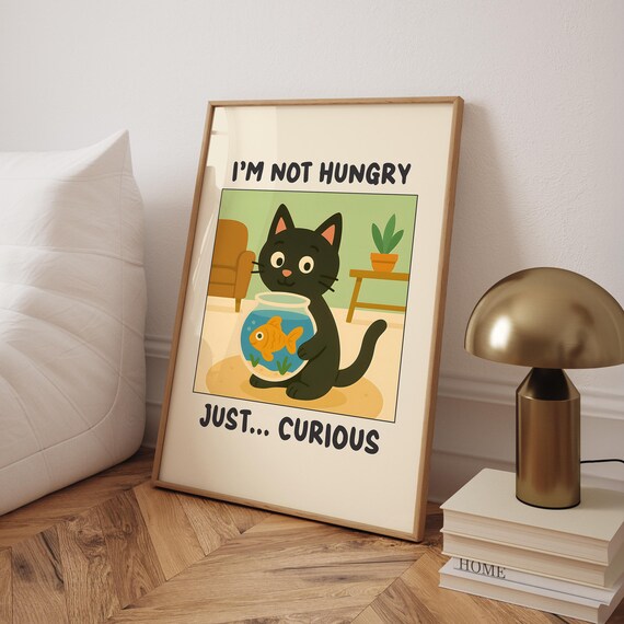Curious Cat Fish Tank Funny Retro Black Cat Animal Lover Poster