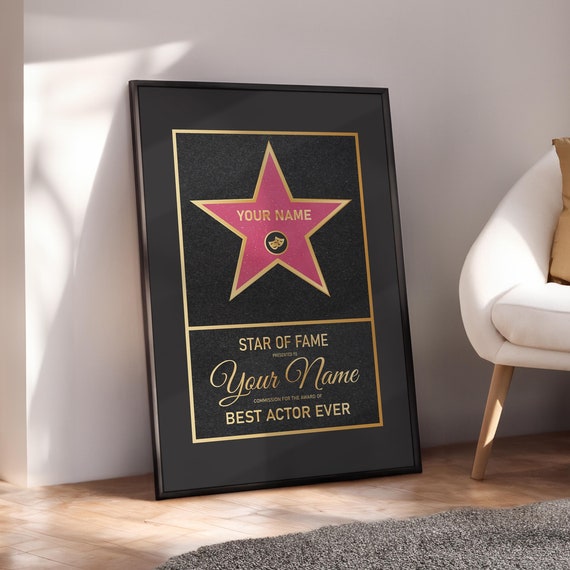 Custom Hollywood Star Poster Anniversary Gift Wall Art Birthday Personalized Walk Of Fame Print Optional Frame