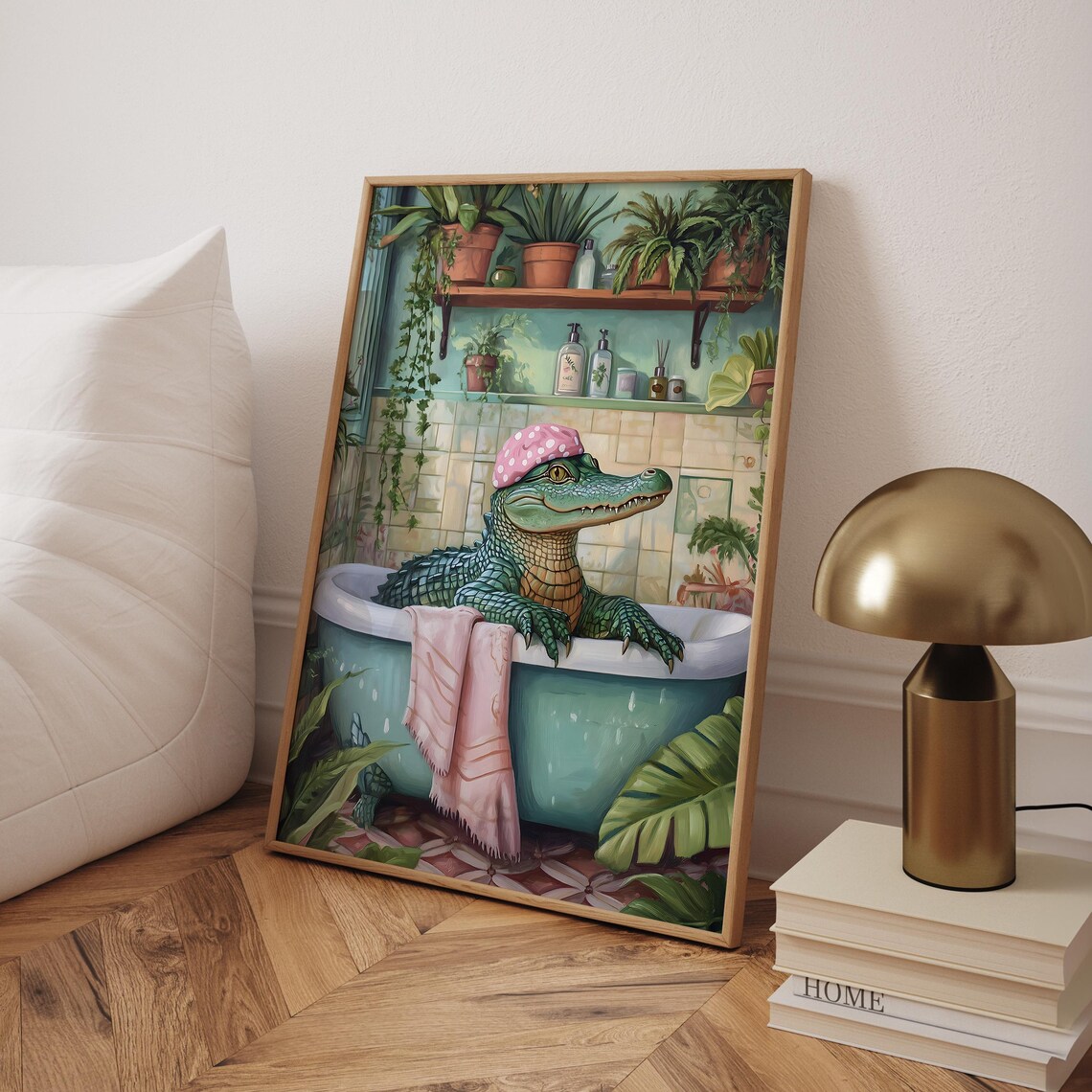 Gator In Bathtub Bathroom Wall Art, Eclectic Humor
