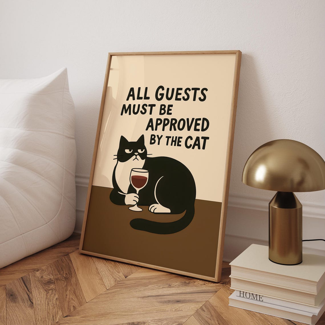 All Guests Approved Cat Poster Funny Black Wall Art Trendy Print Lover Gift Guest Decor Digital File