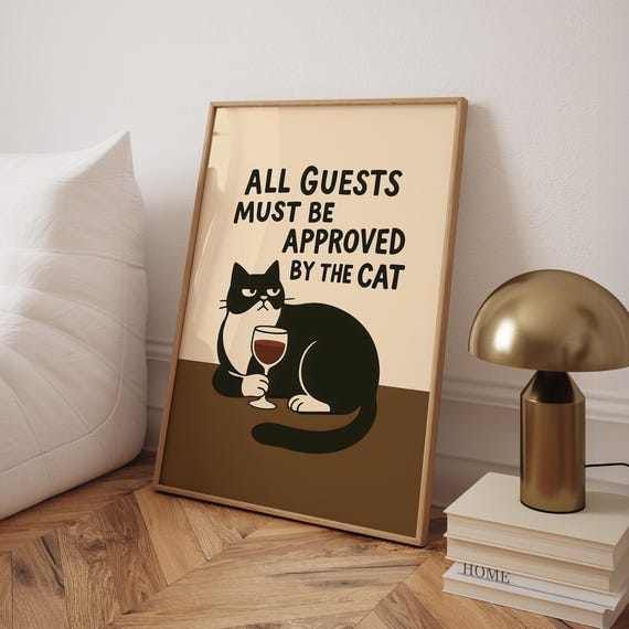 All Guests Approved Cat Poster Funny Black Wall Art Trendy Print Lover Gift Guest Decor Digital File