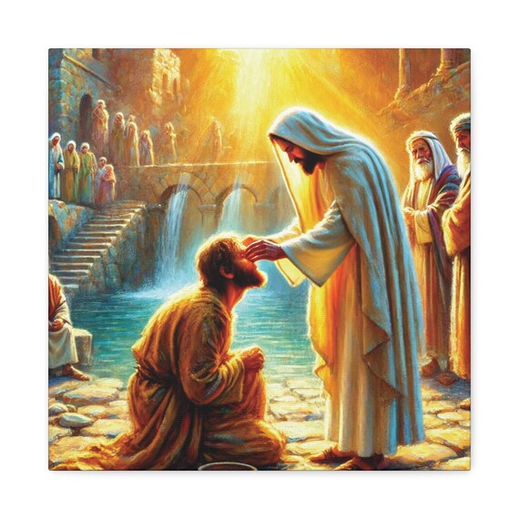 Jesus Heals the Blind Man Biblical Miracle at the Pool Poster