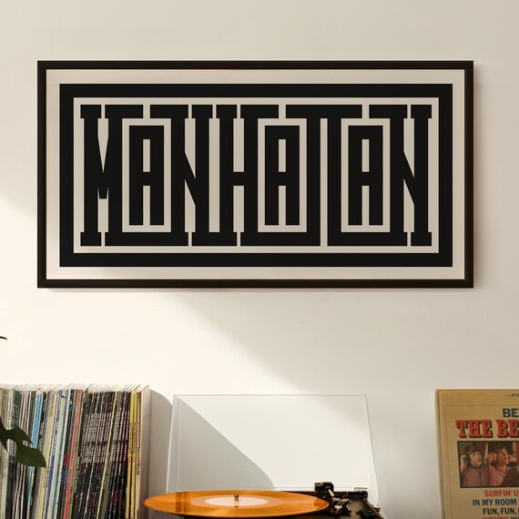 Bold Black Manhattan Retro Typography New York City Minimalist Poster