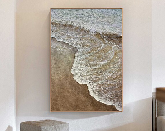 White Foam Waves Brown Sand Beach Aerial Textured Coastal Art Poster
