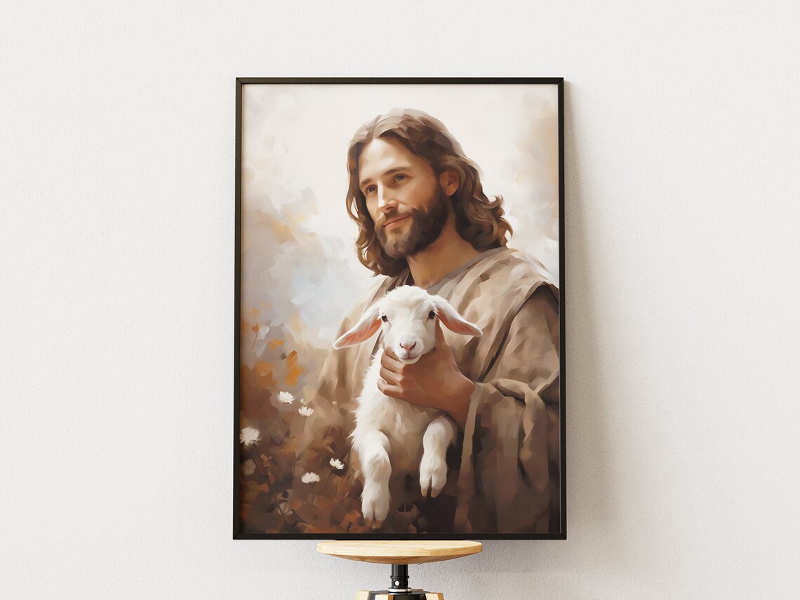 Jesus and Lamb Christian Religious Art Print - Image 2