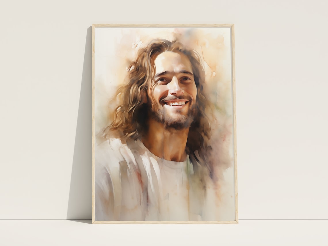 Jesus Christ Print Jesus Smiling Bible Art Christian Wall Art Picture Of Christ Smiling Christ Print Modern Jesus Church Art