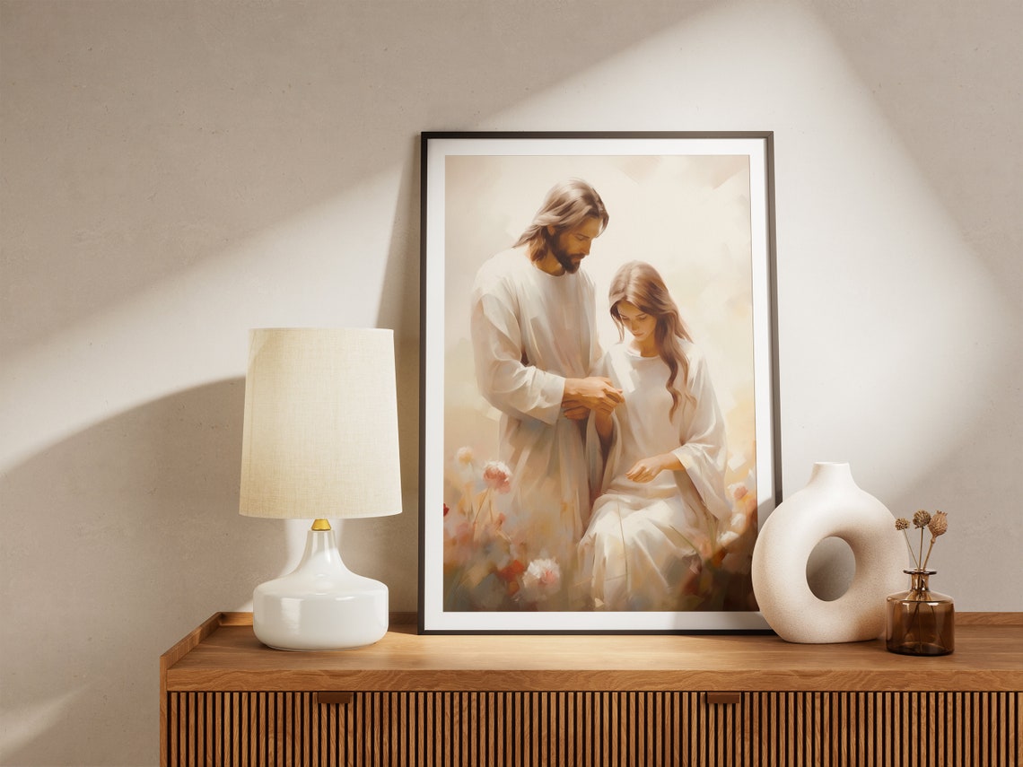 Healing Presence Jesus And Woman Art Jesus With Girl Artwork Teen Baptism Gift Modern Christian Art Bible Verse Wall Art Lds Painting - Image 4