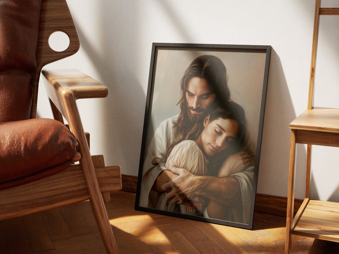 Abiding Love Jesus Hugging Girl Jesus And Woman Painting Confirmation Gifts For Girls Christian Artwork Catholic Art Lds Art - Image 4