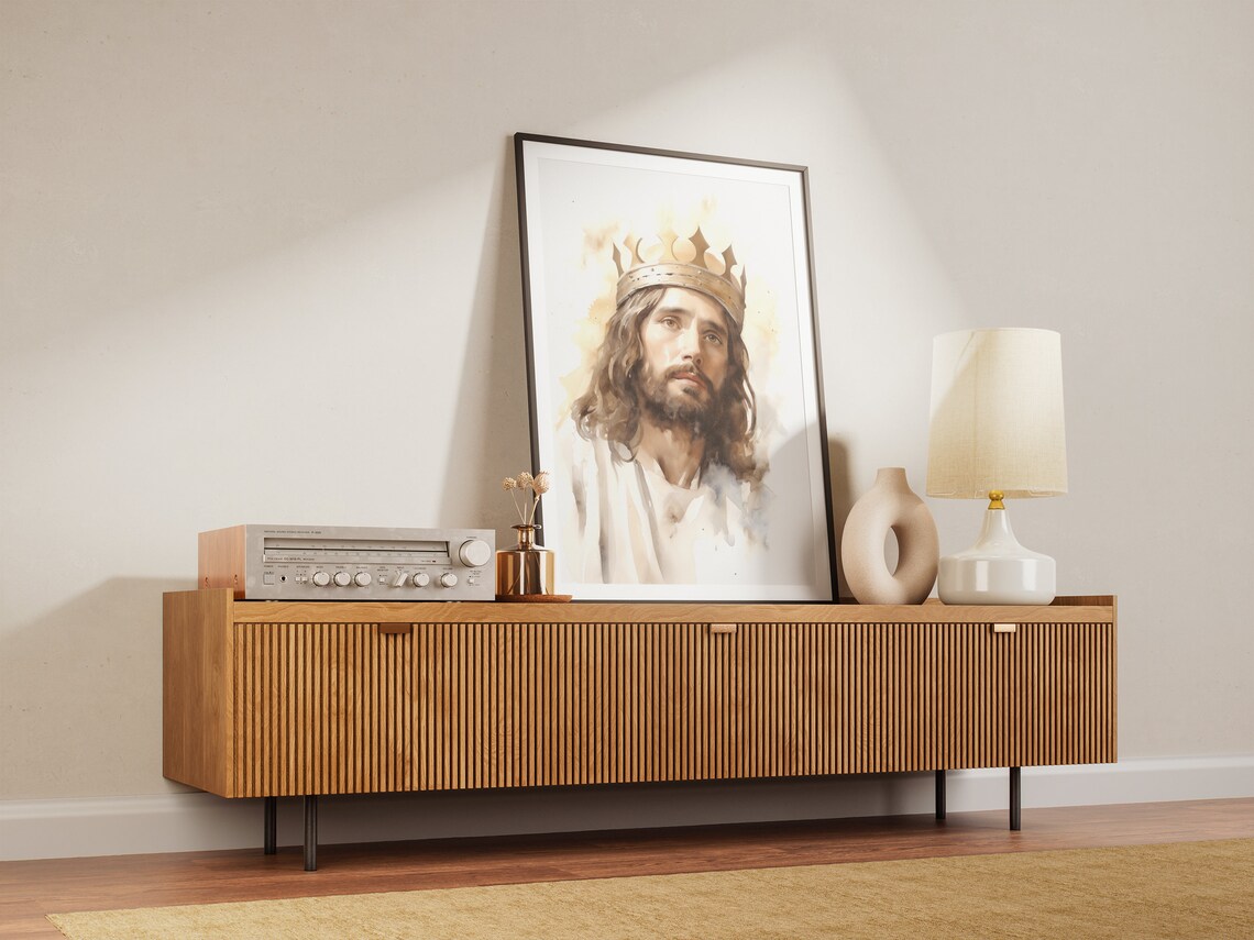 Jesus Christ Wearing Crown King of Kings Watercolor Art Poster - Image 3