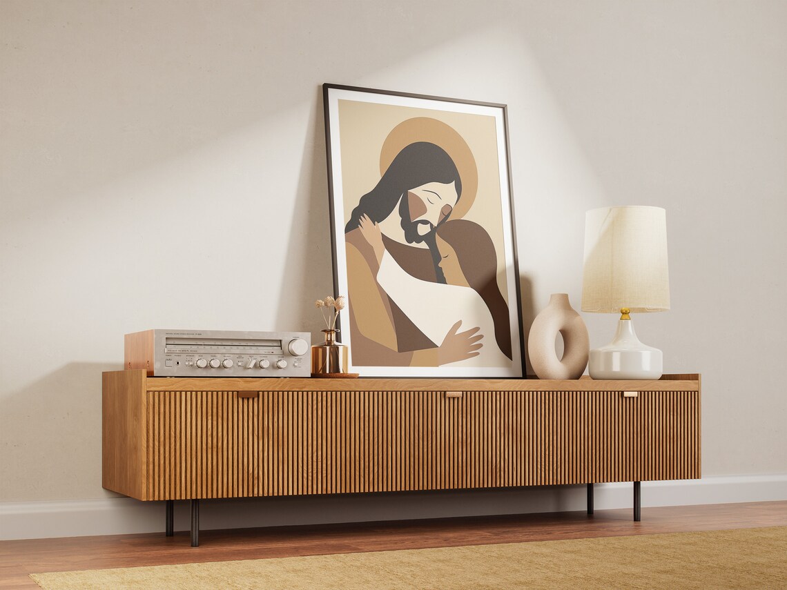 Jesus Hugging Girl Abstract Boho Halo Painting Tender Faith Poster - Image 2