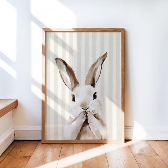Nursery Rabbit Print Decor Baby Room Wall Art Boho Playroom Gender Neutral Cute Animal