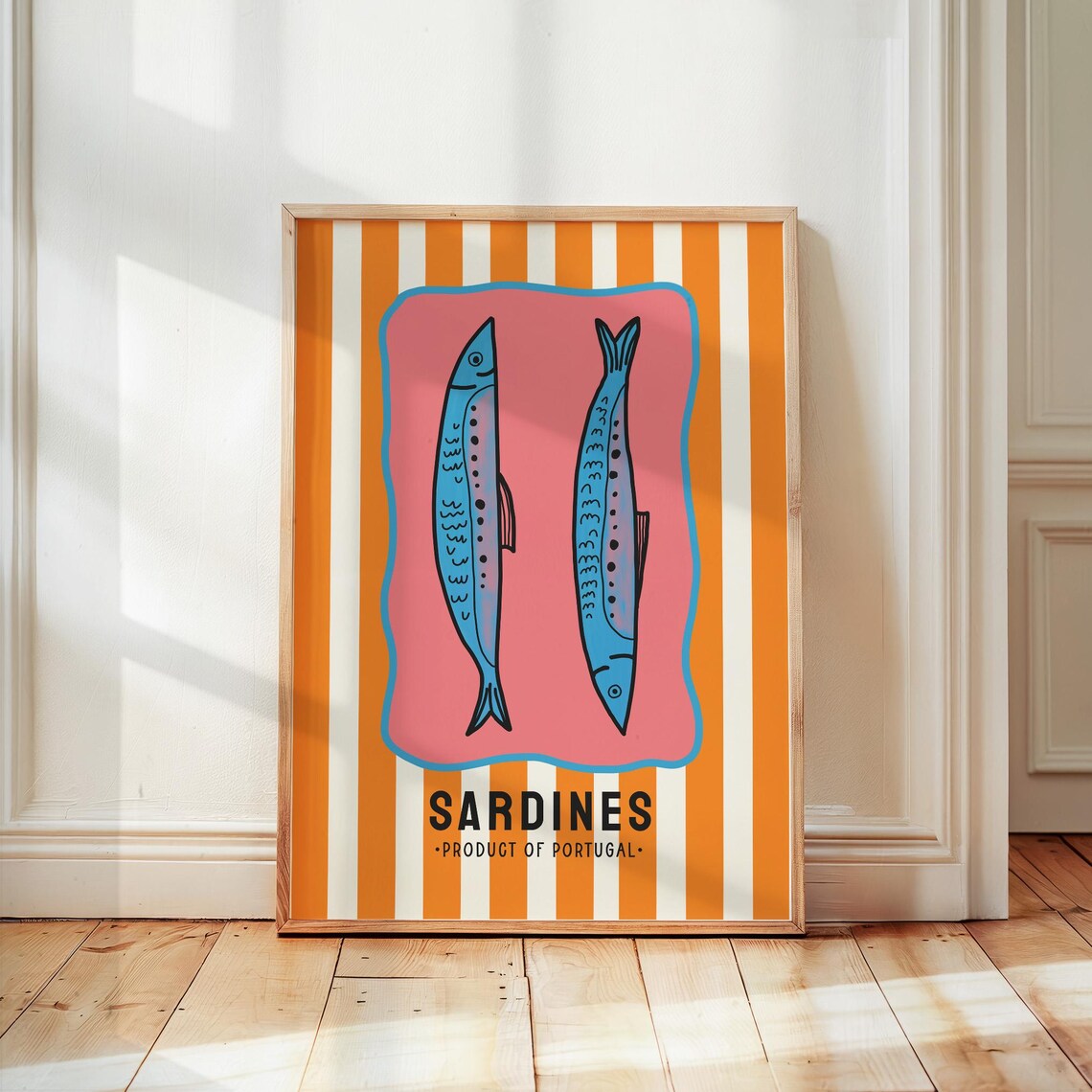 Retro Sardines Poster, Mediterranean Seafood Kitchen Art